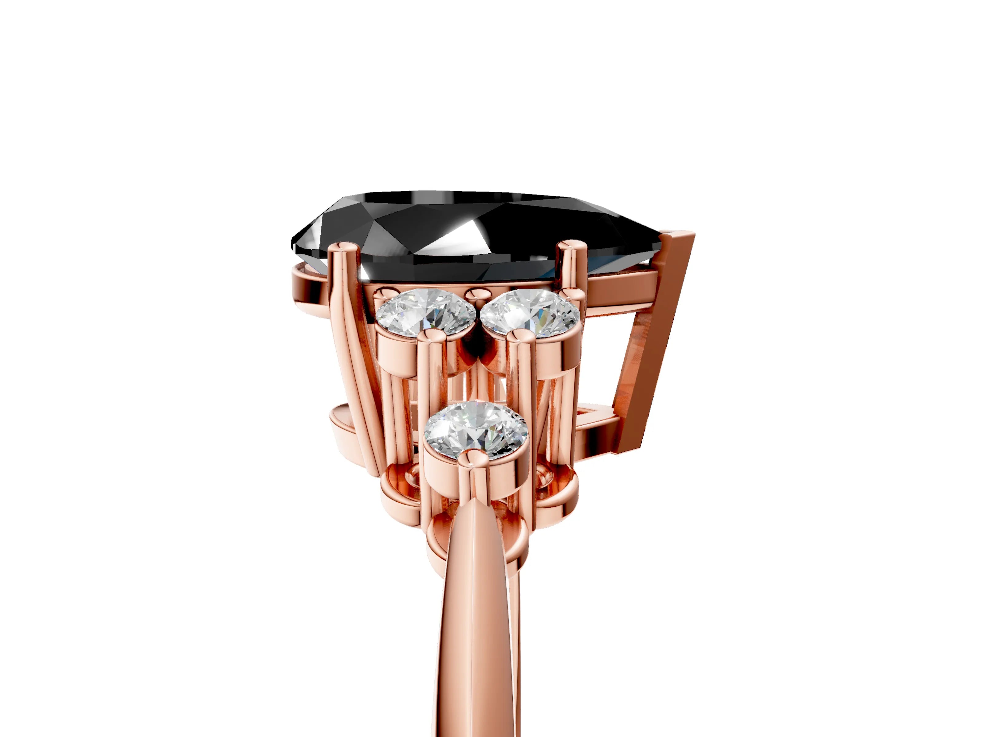 Rose gold Fancy Black Pear Cut Cut Diamond Cluster Ring with Solitaire Band and Four-Prong Setting_17