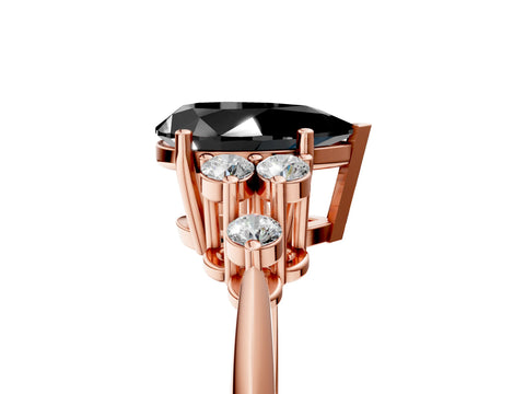 Rose gold Fancy Black Pear Cut Cut Diamond Cluster Ring with Solitaire Band and Four-Prong Setting_17