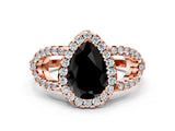 Rose gold Fancy Black Pear Cut Cut Diamond Halo Engagement Ring with Open Split Pavé Band