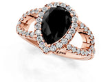 Rose gold Fancy Black Pear Cut Cut Diamond Halo Engagement Ring with Open Split Pavé Band_1