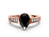 Rose gold Fancy Black Pear Cut Cut Diamond Milgrain Pave Band Four-Prong Setting Ring_3