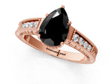 Rose gold Fancy Black Pear Cut Cut Diamond Milgrain Pave Band Four-Prong Setting Ring_4