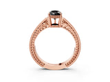 Rose gold Fancy Black Pear Cut Cut Diamond Milgrain Pave Band Four-Prong Setting Ring_6