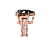 Rose gold Fancy Black Pear Cut Cut Diamond Milgrain Pave Band Four-Prong Setting Ring_8