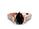 Rose gold Fancy Black Pear Cut Cut Diamond Pavé Band Solitaire with Four-Prong Setting