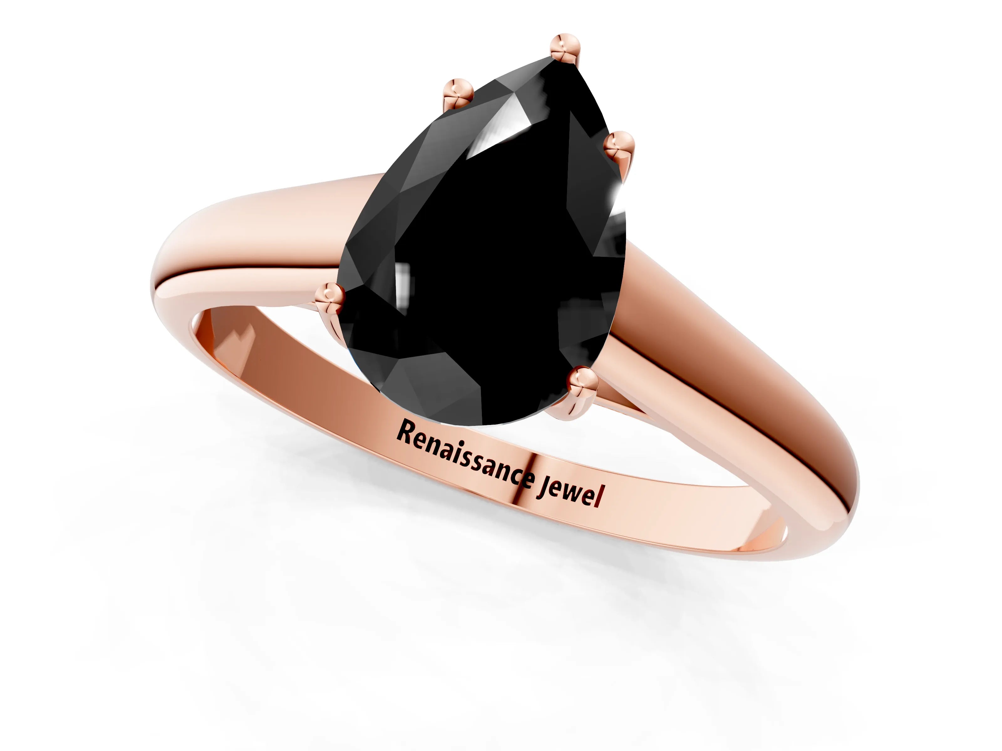 Rose gold Fancy Black Pear Cut Cut Diamond Solitaire Engagement Ring with Tapered Plain Band and Four-Prong Setting_1