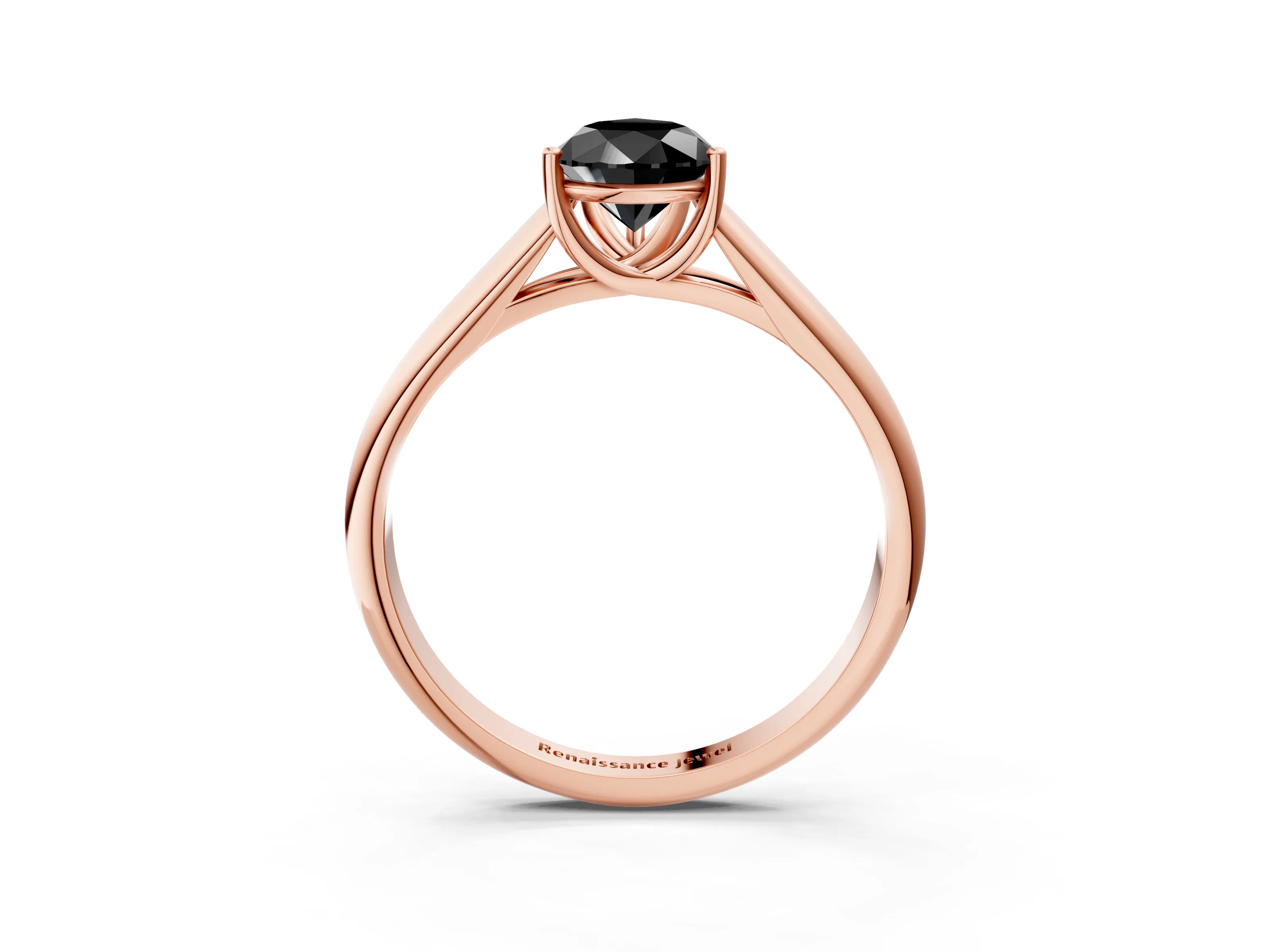 Rose gold Fancy Black Pear Cut Cut Diamond Solitaire Engagement Ring with Tapered Plain Band and Four-Prong Setting_3
