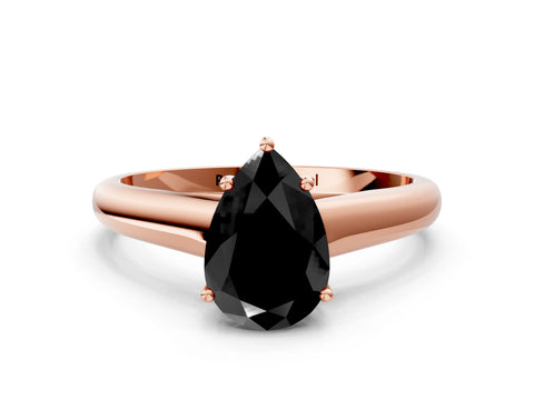 Rose gold Fancy Black Pear Cut Cut Diamond Solitaire Engagement Ring with Tapered Plain Band and Four-Prong Setting