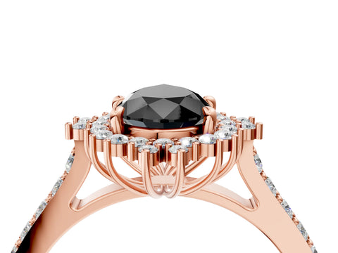 Rose gold Fancy Black Pear Cut Cut Diamond Sunburst Halo Engagement Ring with Pavé Band_4