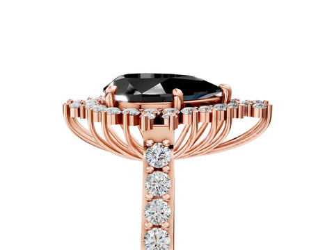 Rose gold Fancy Black Pear Cut Cut Diamond Sunburst Halo Engagement Ring with Pavé Band_5