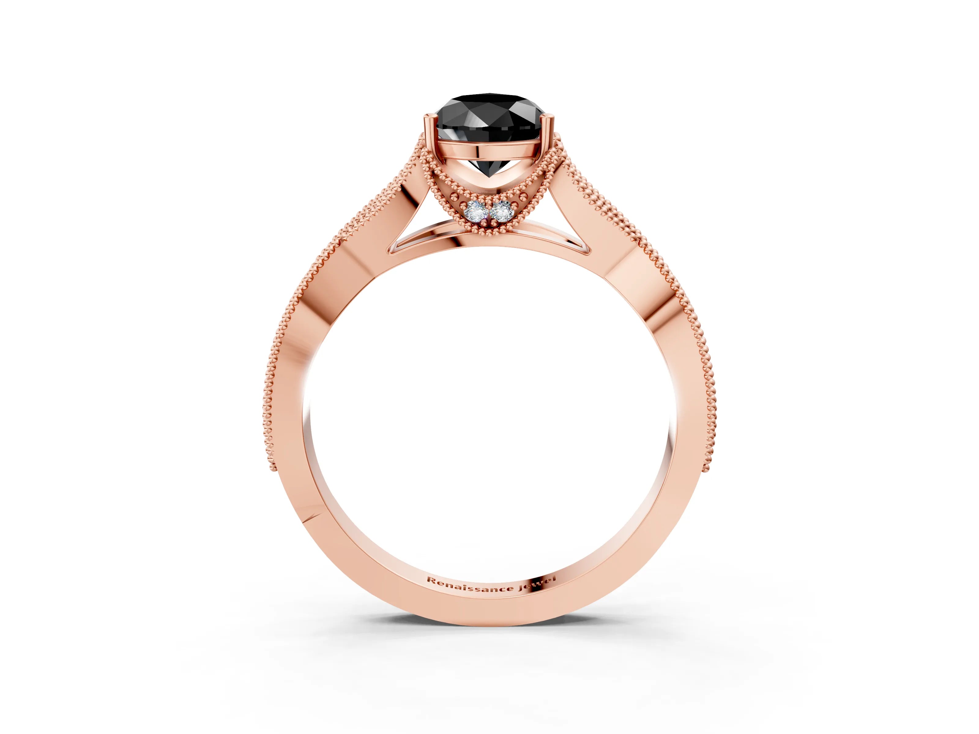 Rose gold Fancy Black Pear Cut Cut Diamond Twisted Band with Milgrain Pave Setting and Four-Prong Setting_3