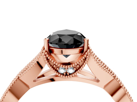 Rose gold Fancy Black Pear Cut Cut Diamond Twisted Band with Milgrain Pave Setting and Four-Prong Setting_4