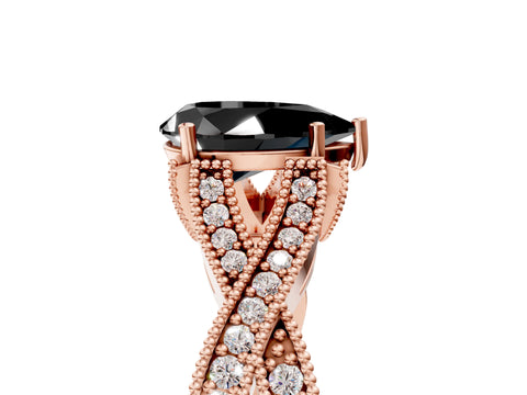 Rose gold Fancy Black Pear Cut Cut Diamond Twisted Band with Milgrain Pave Setting and Four-Prong Setting_5