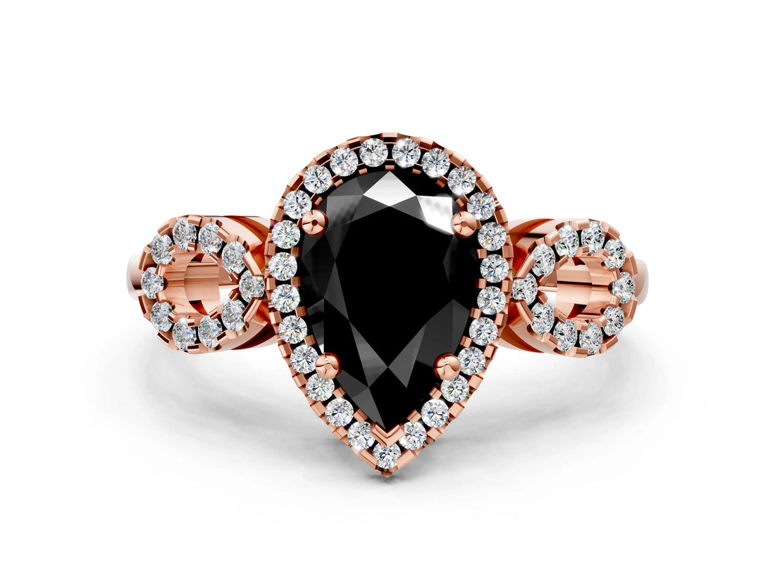 Rose gold Fancy Black Pear Cut Cut Halo Diamond Infinity Band with Four-Prong Setting
