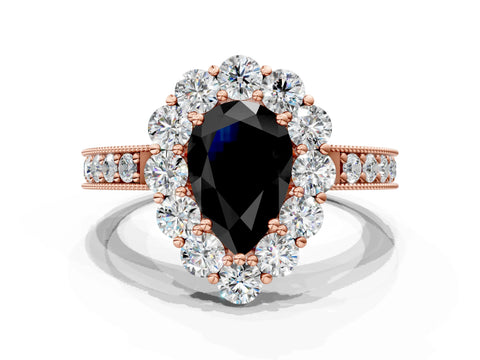 Rose gold Fancy Black Pear Cut Cut Halo Diamond Pavé Engagement Ring with Milgrain Detailing_12