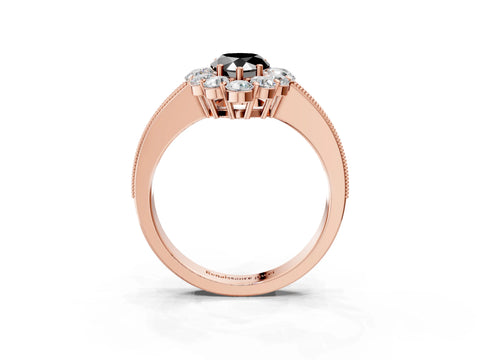 Rose gold Fancy Black Pear Cut Cut Halo Diamond Pavé Engagement Ring with Milgrain Detailing_15