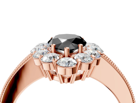 Rose gold Fancy Black Pear Cut Cut Halo Diamond Pavé Engagement Ring with Milgrain Detailing_16