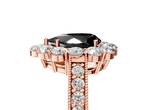 Rose gold Fancy Black Pear Cut Cut Halo Diamond Pavé Engagement Ring with Milgrain Detailing_17