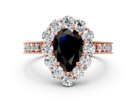 Rose gold Fancy Black Pear Cut Cut Halo Diamond Pavé Engagement Ring with Milgrain Detailing_24