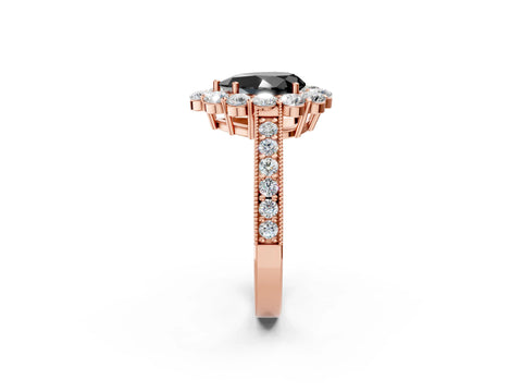 Rose gold Fancy Black Pear Cut Cut Halo Diamond Pavé Engagement Ring with Milgrain Detailing_26