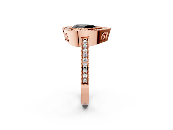 Rose Gold Pear-Shaped Double Milgrain Halo Engagement Ring Setting for Black Center