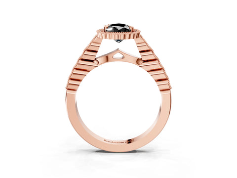 Rose gold Fancy Black Pear Cut Cut Halo Pavé Solitaire Ring with Milgrain Band_3