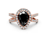 Rose gold Fancy Black Pear Cut Cut Halo Split Shank Pave Set Ring