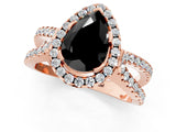 Rose gold Fancy Black Pear Cut Cut Halo Split Shank Pave Set Ring_1