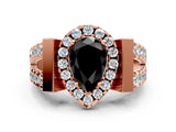 Rose gold Fancy Black Pear Cut Cut Halo Split Shank Prong Set Ring
