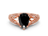 Rose gold Fancy Black Pear Cut Cut Milgrain Pave Diamond Engagement Ring with Four-Prong Setting_3