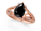Rose gold Fancy Black Pear Cut Cut Milgrain Pave Diamond Engagement Ring with Four-Prong Setting_4