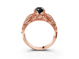 Rose gold Fancy Black Pear Cut Cut Milgrain Pave Diamond Engagement Ring with Four-Prong Setting_6