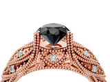 Rose gold Fancy Black Pear Cut Cut Milgrain Pave Diamond Engagement Ring with Four-Prong Setting_7