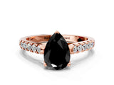 Rose gold Fancy Black Pear Cut Cut Pavé Band Solitaire Ring with Four-Prong Setting