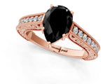 Rose gold Fancy Black Pear Cut Cut Pave Band Milgrain Solitaire Ring_1