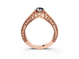 Rose gold Fancy Black Pear Cut Cut Pave Band Milgrain Solitaire Ring_3