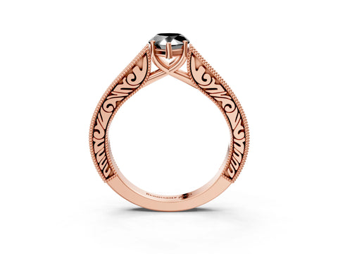 Rose gold Fancy Black Pear Cut Cut Pave Band Milgrain Solitaire Ring_3