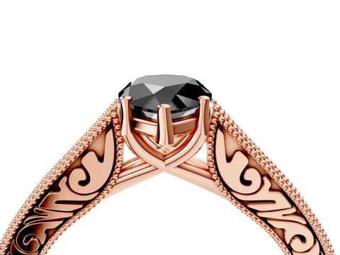Rose gold Fancy Black Pear Cut Cut Pave Band Milgrain Solitaire Ring_4
