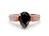 Rose gold Fancy Black Pear Cut Cut Pave Split Shank Engagement Ring with Four-Prong Setting