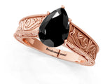 Rose gold Fancy Black Pear Cut Cut Solitaire Engraved Band with Four-Prong Setting_1