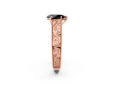 Rose gold Fancy Black Pear Cut Cut Solitaire Engraved Band with Four-Prong Setting_2