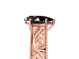 Rose gold Fancy Black Pear Cut Cut Solitaire Engraved Band with Four-Prong Setting_5