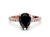 Rose gold Fancy Black Pear Cut Diamond Brilliant Solitaire Ring with Pavé Band and Four-Prong Setting_12