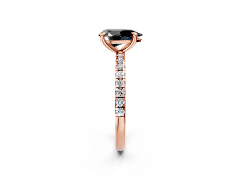 Rose gold Fancy Black Pear Cut Diamond Brilliant Solitaire Ring with Pavé Band and Four-Prong Setting_2