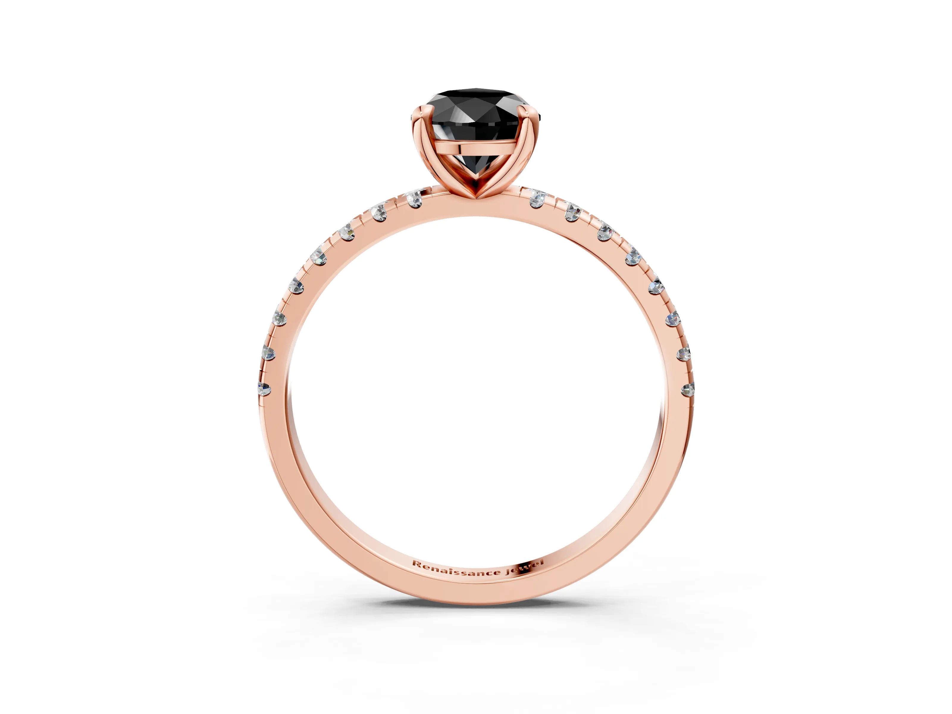 Rose gold Fancy Black Pear Cut Diamond Brilliant Solitaire Ring with Pavé Band and Four-Prong Setting_3