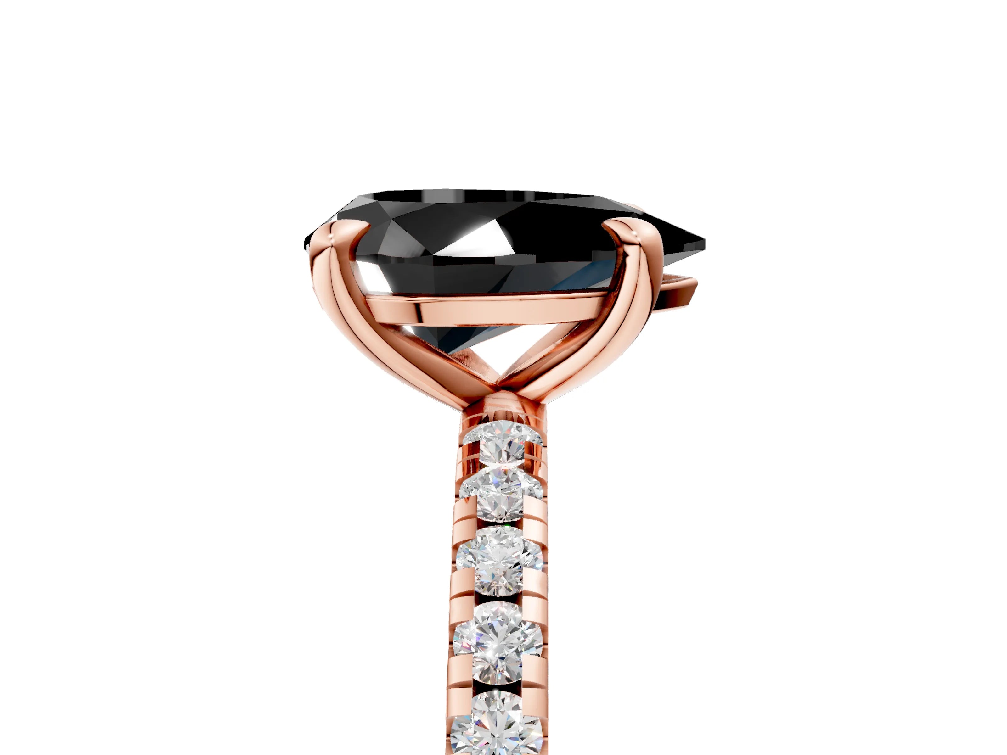 Rose gold Fancy Black Pear Cut Diamond Brilliant Solitaire Ring with Pavé Band and Four-Prong Setting_5