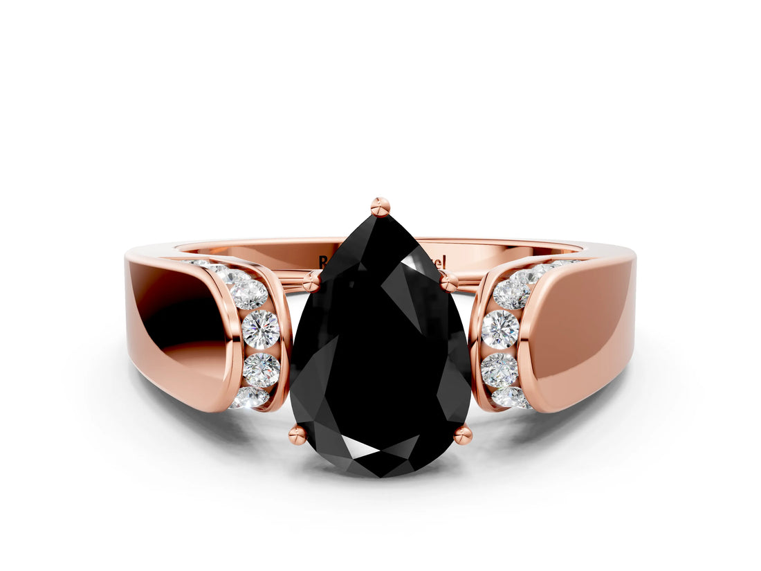 Rose gold Fancy Black Pear Cut Diamond Channel Set Solitaire Ring with Four-Prong Setting_12
