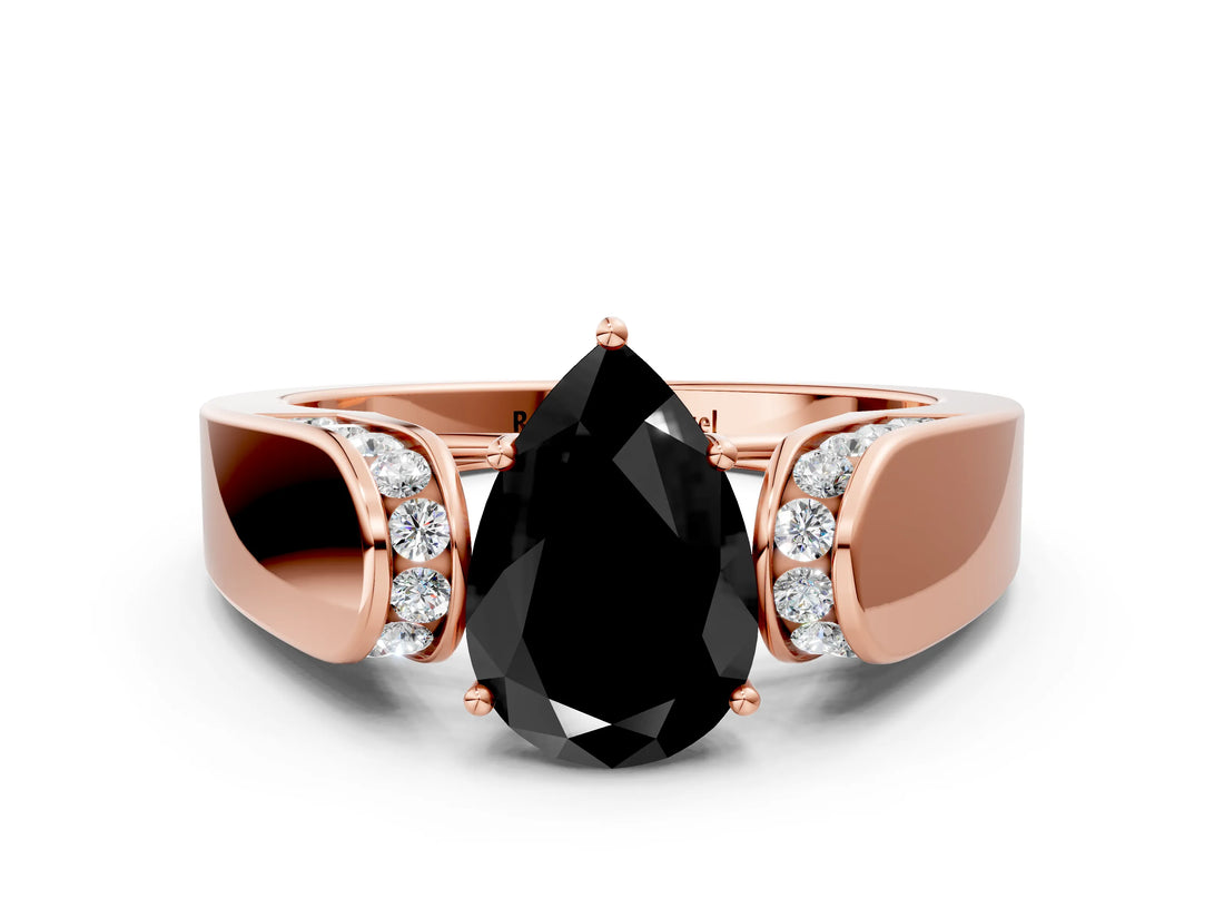 Rose gold Fancy Black Pear Cut Diamond Channel Set Solitaire Ring with Four-Prong Setting_36