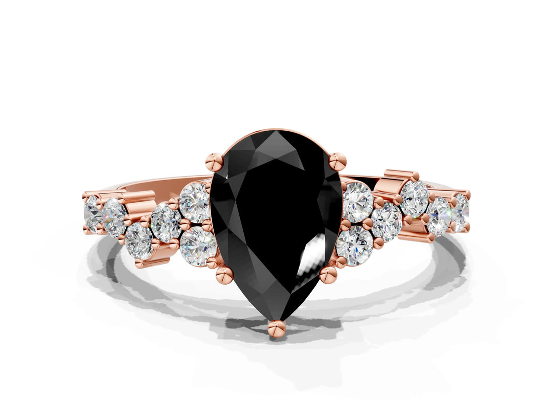 Rose gold Fancy Black Pear Cut Diamond Cluster Pavé Band with Four-Prong Setting_3