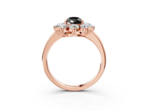 Rose gold Fancy Black Pear Cut Diamond Cluster Ring with Round and Baguette Stones, Split Shank Band, Prong Setting_3